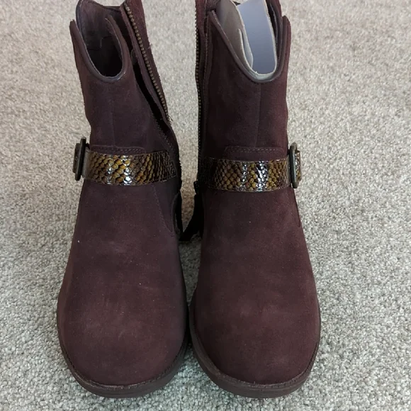 UGG Milnor Women's Dark Brown Suede Ankle Boots with Snakeskin Strap - Picture 2 of 12